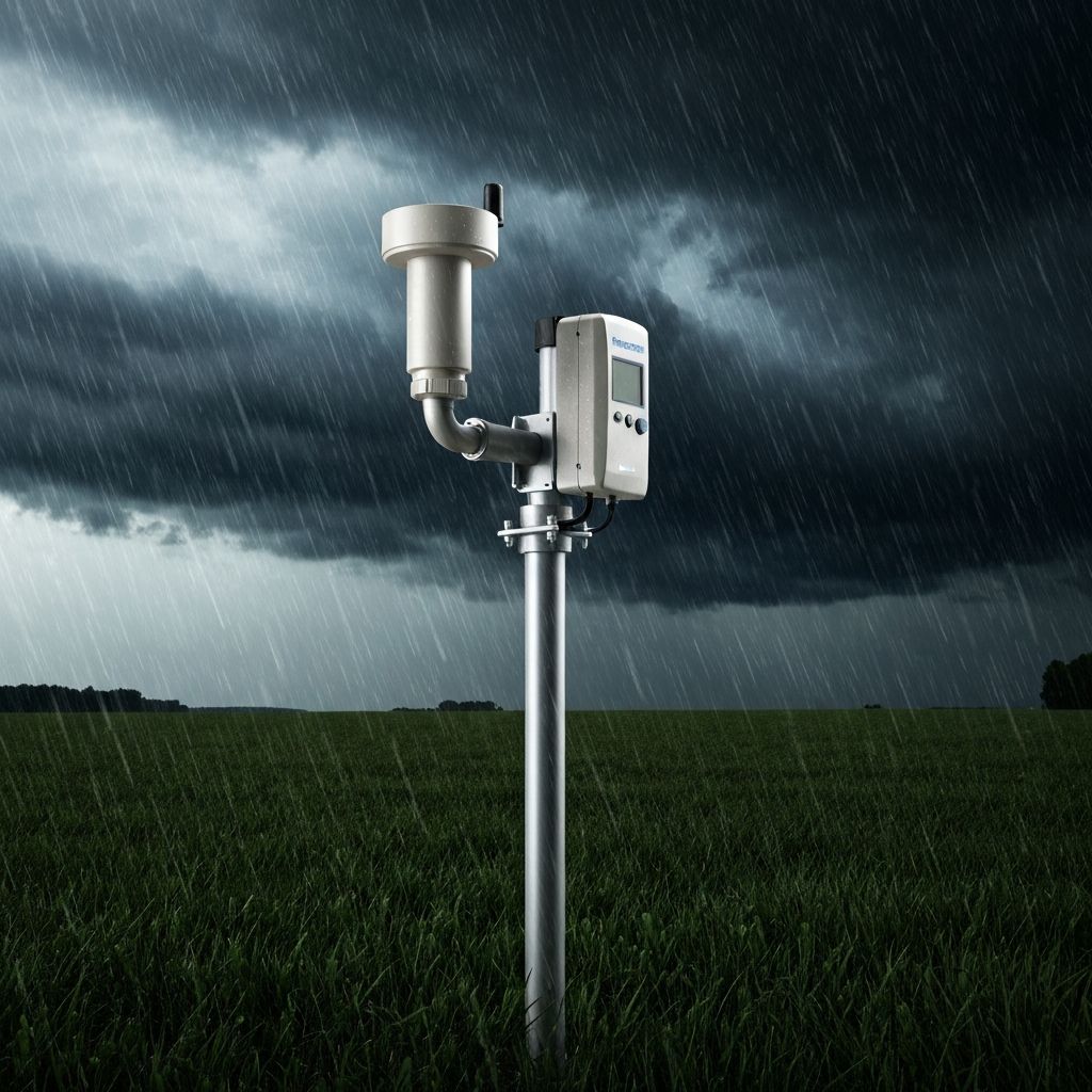 Environmental rain gauge station in the field